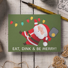 Tarjeta Festiva Navidades Cute Pickleball Santa Green