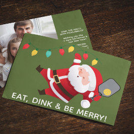 Tarjeta Festiva Navidades Cute Pickleball Santa Green