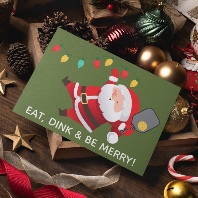 Tarjeta Festiva Navidades Cute Pickleball Santa Green (Subido por el creador)