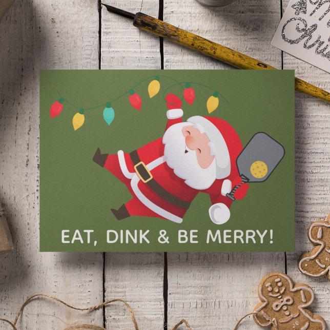 Tarjeta Festiva Navidades Cute Pickleball Santa Green (Subido por el creador)