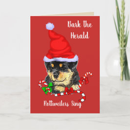 Tarjeta Festiva Navidades Cute Puppy Rottweiler Santa