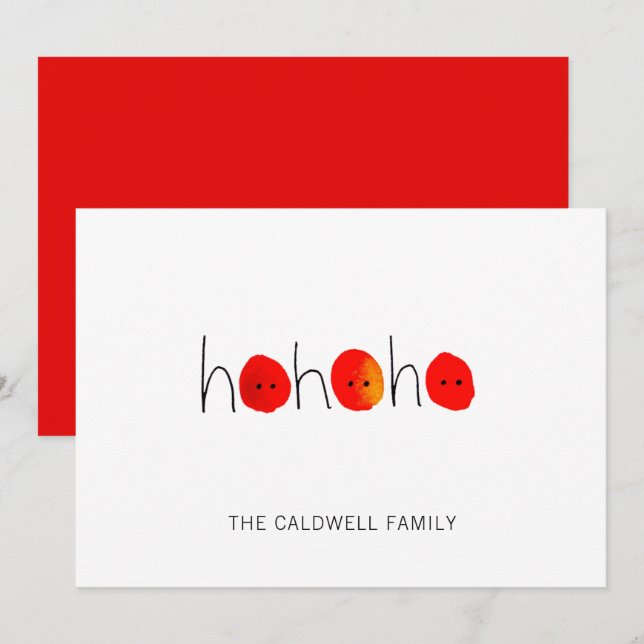Tarjeta Festiva Navidades Cute Red & Black Ho Ho Ho Ho con pintura (Anverso / Reverso)