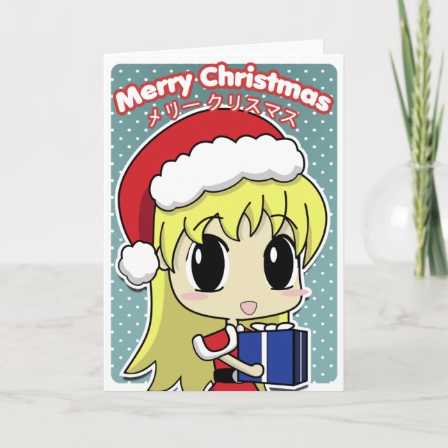 Tarjeta Festiva Navidades Cute Santa Chica (Anverso)
