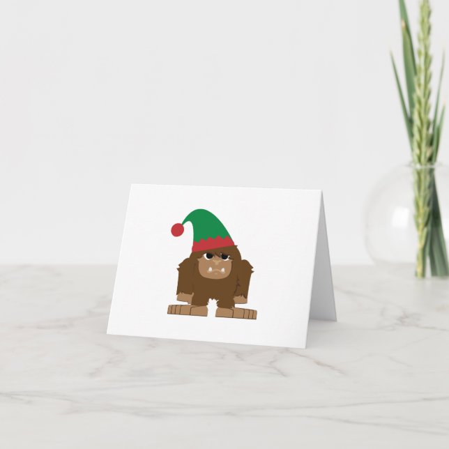 Tarjeta Festiva Navidades Cute Sasquatch Elf (Anverso)