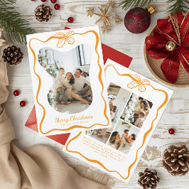 Tarjeta Festiva Navidades Cute Whimsical 4 Photo Doodle Poinsettia