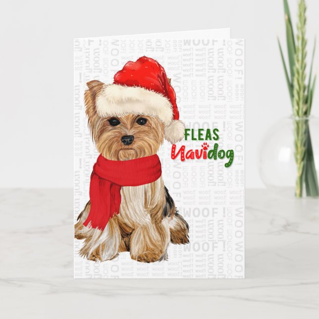 Tarjeta Festiva Navidades Cute Yorkshire Terrier Fleas NaviDOG (Anverso)