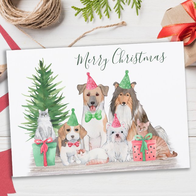 Tarjeta Festiva Navidades Cutes Animales Perro Gato Gato Gatito Ga (Subido por el creador)