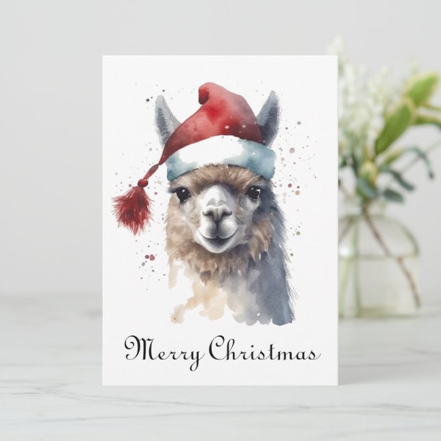 Tarjeta Festiva Navidades Cutos Alpaca, personalizado (Anverso de pie)