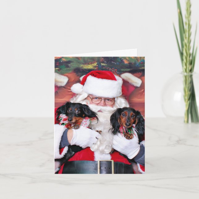Tarjeta Festiva Navidades - Dachshund - Mickey & Madilyn (Anverso)