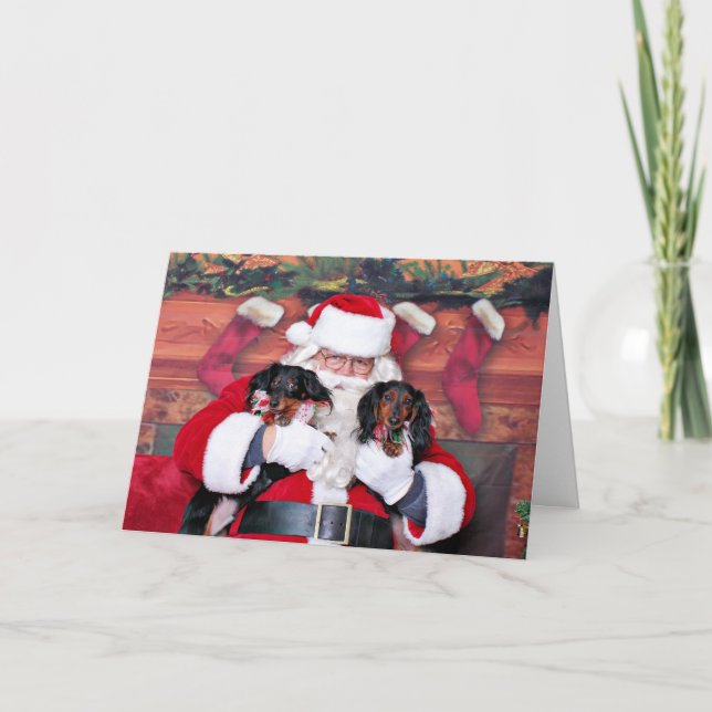 Tarjeta Festiva Navidades - Dachshund - Mickey & Madilyn (Anverso)