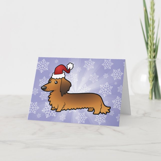 Tarjeta Festiva Navidades Dachshund (pelo largo) (Anverso)