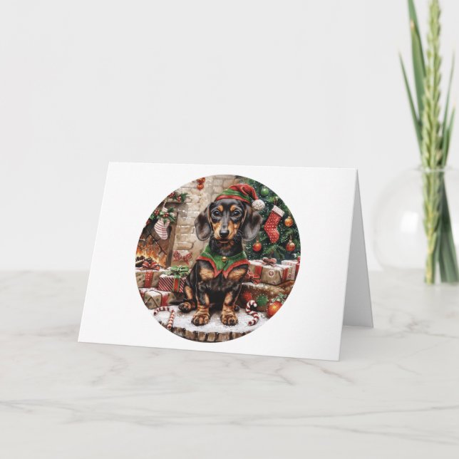Tarjeta Festiva Navidades Dachshund Perros Elf (Anverso)