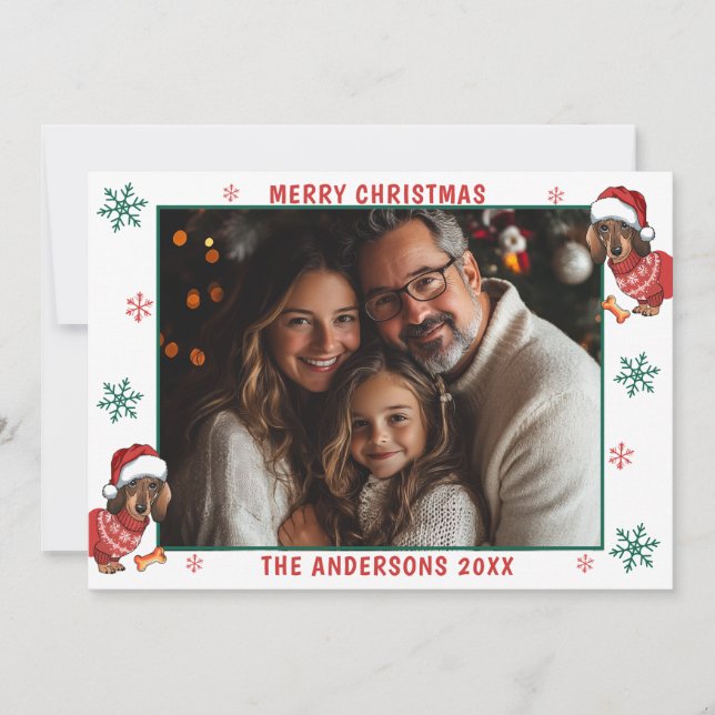 Tarjeta Festiva Navidades Dachshund Photo (Anverso)