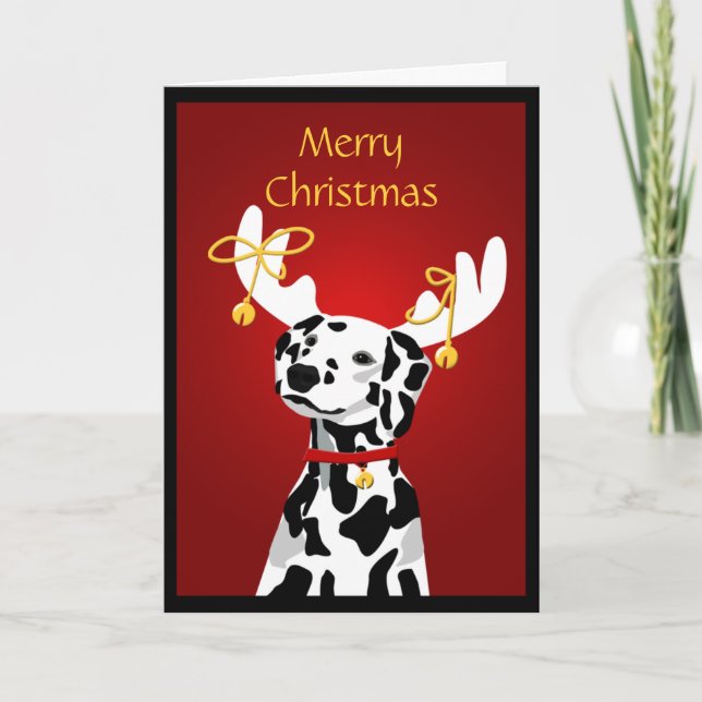 Tarjeta Festiva Navidades dálmatas con ánimos de ciervos (Anverso)