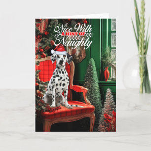 Tarjeta Festiva Navidades Dalmatian Dog Naughan o Nice