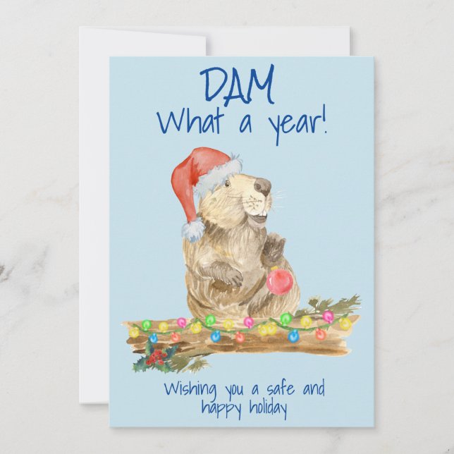 Tarjeta Festiva Navidades Dam What a Year Beaver 2020 (Anverso)