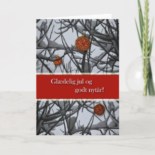 Tarjeta Festiva Navidades daneses y adornos en nieve