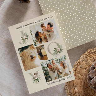 Tarjeta Festiva Navidades de 3 fotografías de Rustic Watercolor Jo