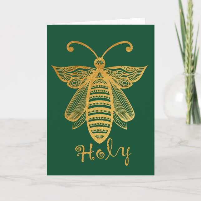 Tarjeta Festiva Navidades de abejas "BEE HOLY" Conservación (Anverso)