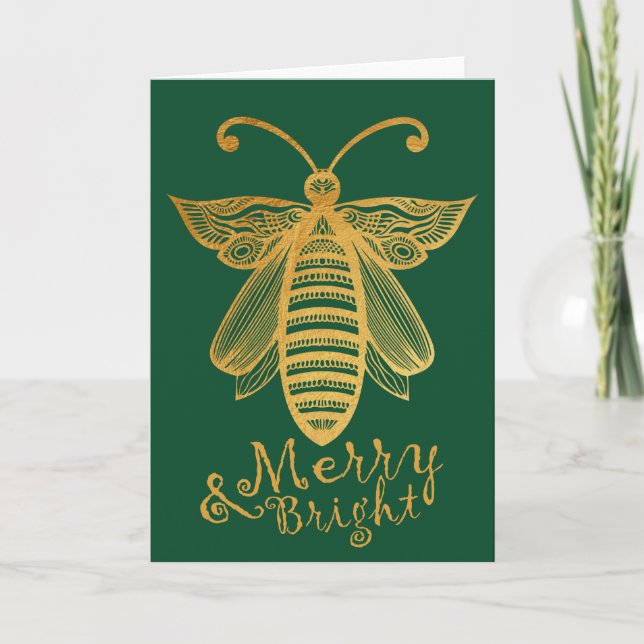 Tarjeta Festiva Navidades de abejas "BEE MERRY BRIGHT" Conservació (Anverso)