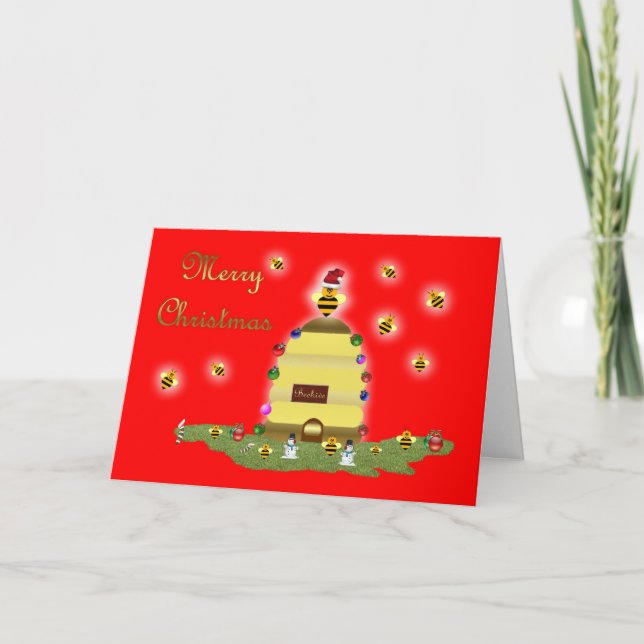 Tarjeta Festiva Navidades de abejas con miel de abeja italiana con (Anverso)