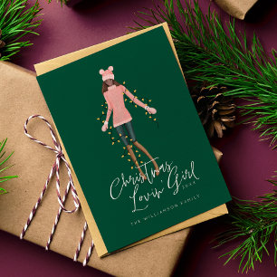 Tarjeta Festiva Navidades De Acuarela Aman Chica Envuelto En Luces