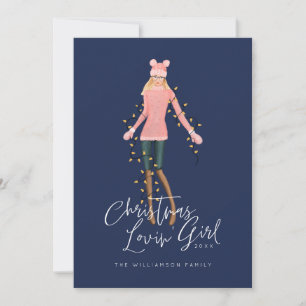 Tarjeta Festiva Navidades De Acuarela Aman Chica Envuelto En Luces