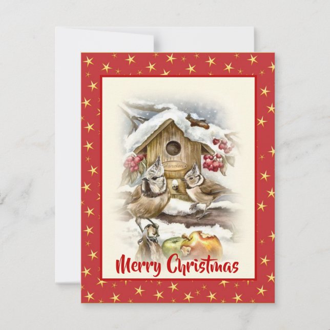 Tarjeta Festiva Navidades de acuarela Aves de Apple Nieve Berries  (Anverso)