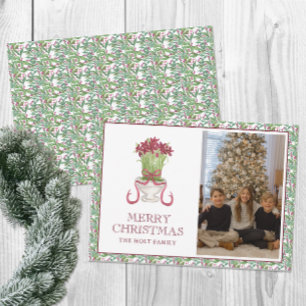 Tarjeta Festiva Navidades de acuarela Borgoña Amaryllis Foto