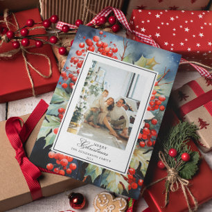 Tarjeta Festiva Navidades de acuarela botánica de Winterberry Foto