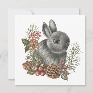 Tarjeta Festiva Navidades de acuarela Bunny Nature Forest