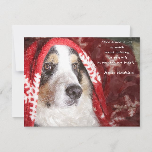 Tarjeta Festiva Navidades de acuarela cachorro con manta (Anverso)