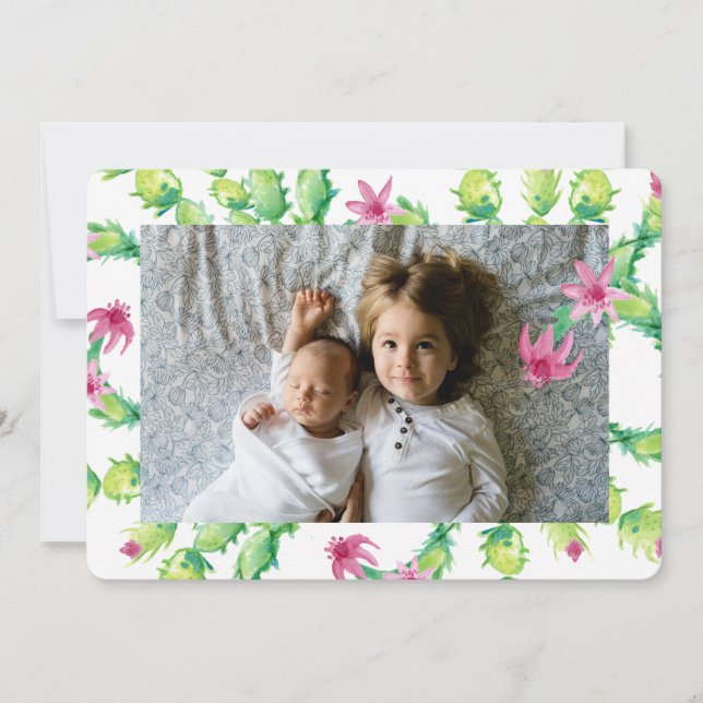 Tarjeta Festiva Navidades de acuarela Cactus Holiday Photo Card (Anverso)