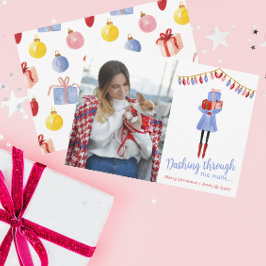 Tarjeta Festiva Navidades de acuarela Chica de moda comercial