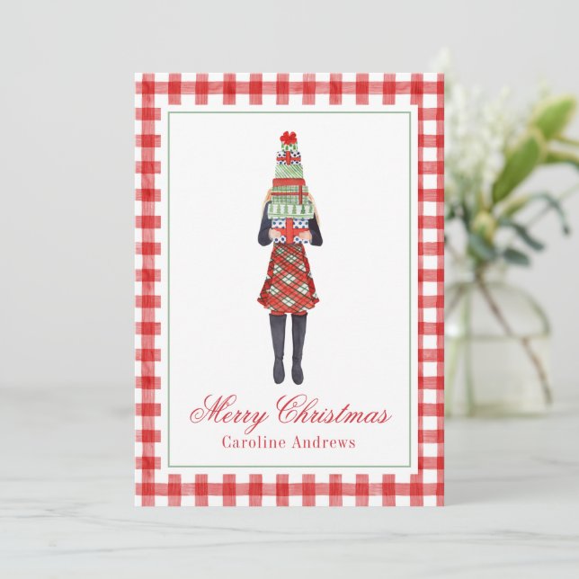 Tarjeta Festiva Navidades de acuarela Chica de moda comercial (Anverso de pie)