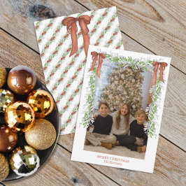 Tarjeta Festiva Navidades de acuarela Copper Bow Garland