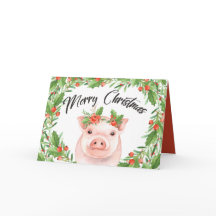 Navidades de acuarela cutáneo Cerdo y bayas