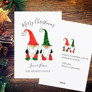 Tarjeta Festiva Navidades de acuarela Cute Gnomes Merry y brillant