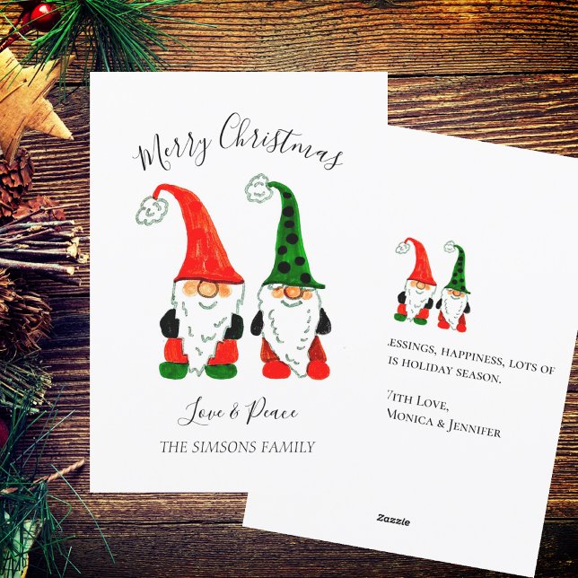Tarjeta Festiva Navidades de acuarela Cute Gnomes Merry y brillant (Subido por el creador)
