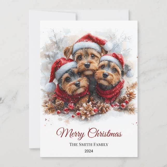 Tarjeta Festiva Navidades de acuarela de Airedale Minimal (Anverso)