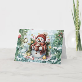 Tarjeta Festiva Navidades de acuarela de época festiva Snowman