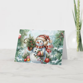 Tarjeta Festiva Navidades de acuarela de época festiva Snowman Bla