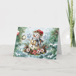 Tarjeta Festiva Navidades de acuarela de época festiva Snowman Bla