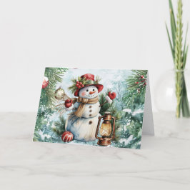 Tarjeta Festiva Navidades de acuarela de época festiva Snowman Bla