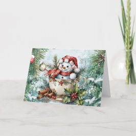 Tarjeta Festiva Navidades de acuarela de época festiva Snowman Bla