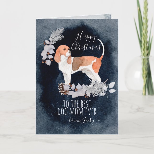 Tarjeta Festiva Navidades de acuarela de Foxhound Mom Personalizad (Anverso)