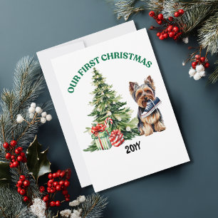 Tarjeta Festiva Navidades de acuarela de yorkie