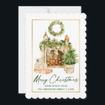 Tarjeta Festiva Navidades de acuarela del marco dorado de la tinta<br><div class="desc">Moderna y elegante caligrafía Ink Script Watercolor Árbol Kraft Merry Christmas Card - Green Script,  Gold Frame,  Scallopage Edges</div>