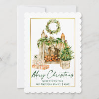 Navidades de acuarela del marco dorado de la tinta
