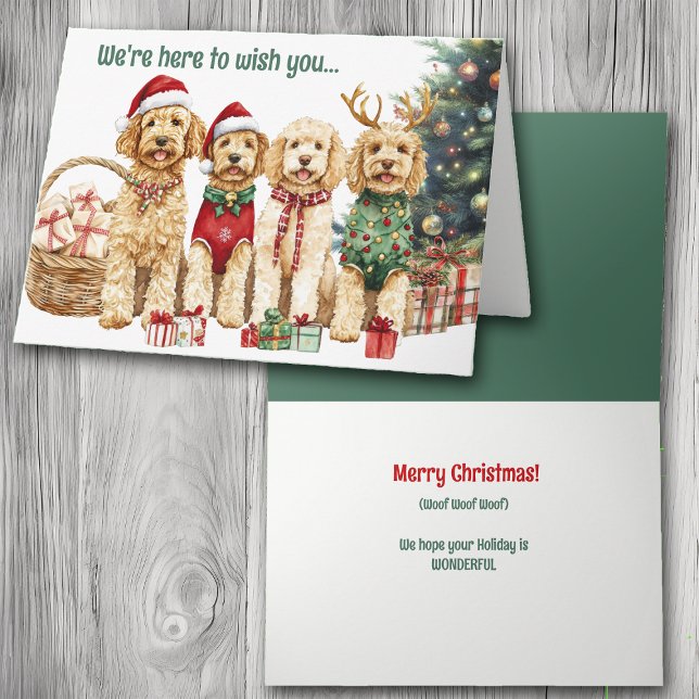 Tarjeta Festiva Navidades de acuarela festiva Goldendoodle Dogs (Subido por el creador)